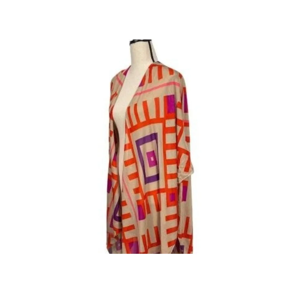 Women's Michael Stars One Size Beige Orange Purple Geometric Summer Shawl Wrap